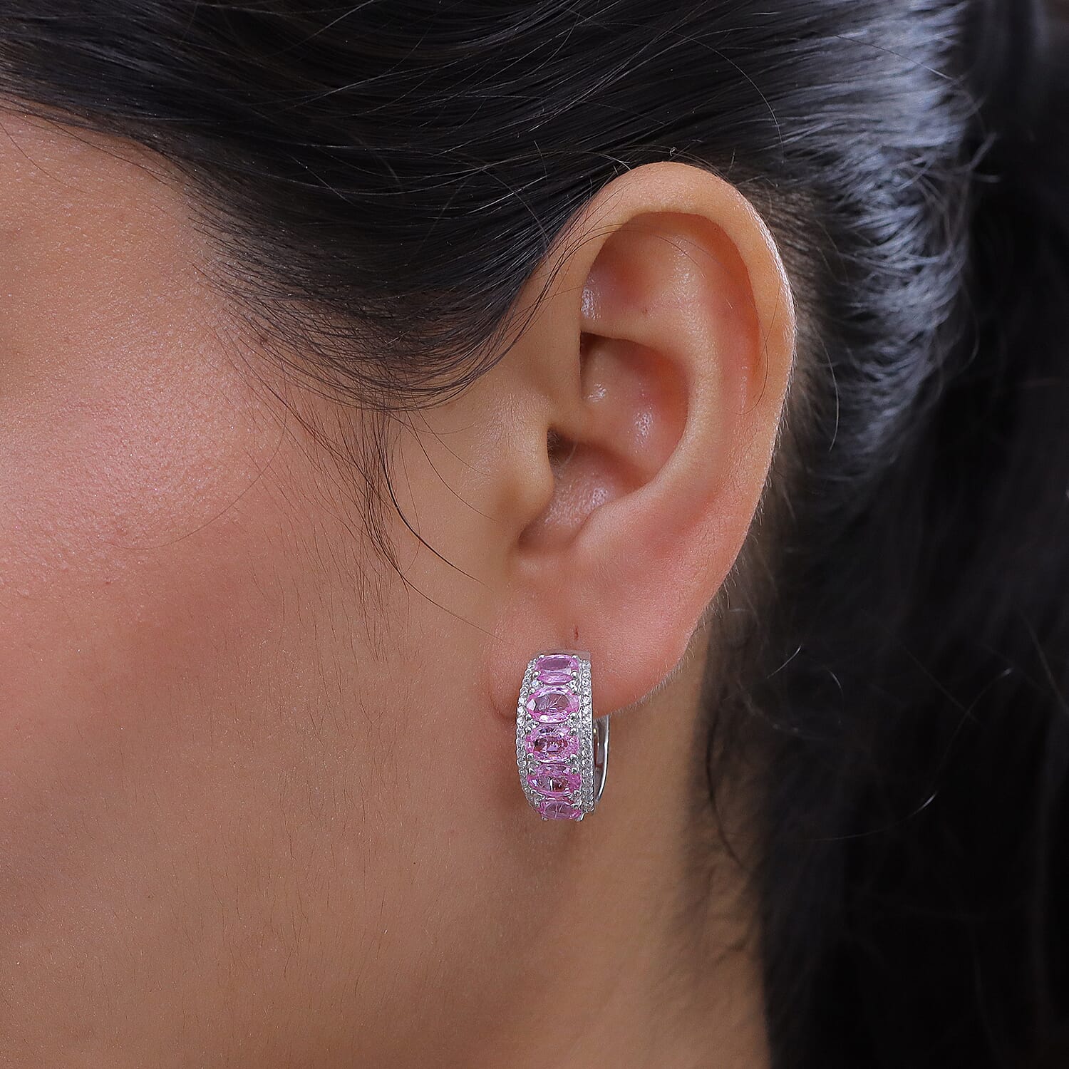 Premium Madagascar Pink Sapphire and White Zircon 5.35 ctw Earrings in Rhodium Over Sterling Silver