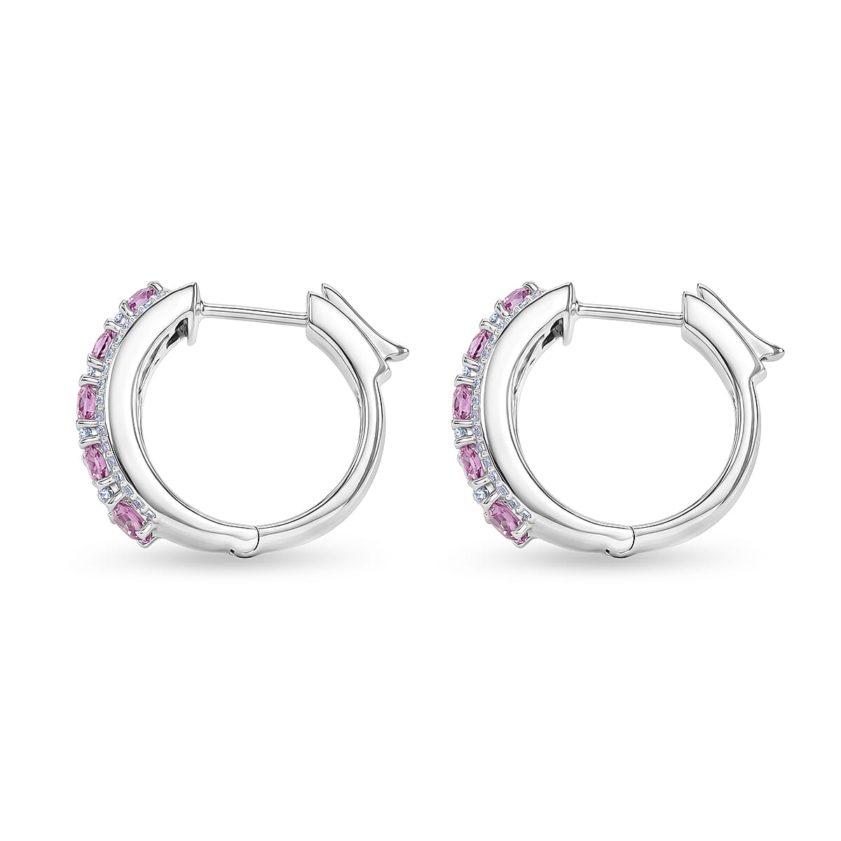 Premium Madagascar Pink Sapphire and White Zircon 5.35 ctw Earrings in Rhodium Over Sterling Silver