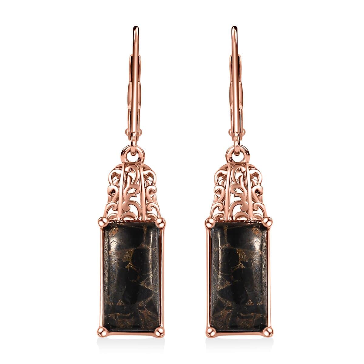 Matrix Silver Shungite Lever Back Earrings in 14K Rose Gold Over Copper with Magnet 6.25 ctw image number 0