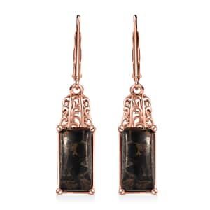 Matrix Silver Shungite Lever Back Earrings in 14K Rose Gold Over Copper with Magnet 6.25 ctw