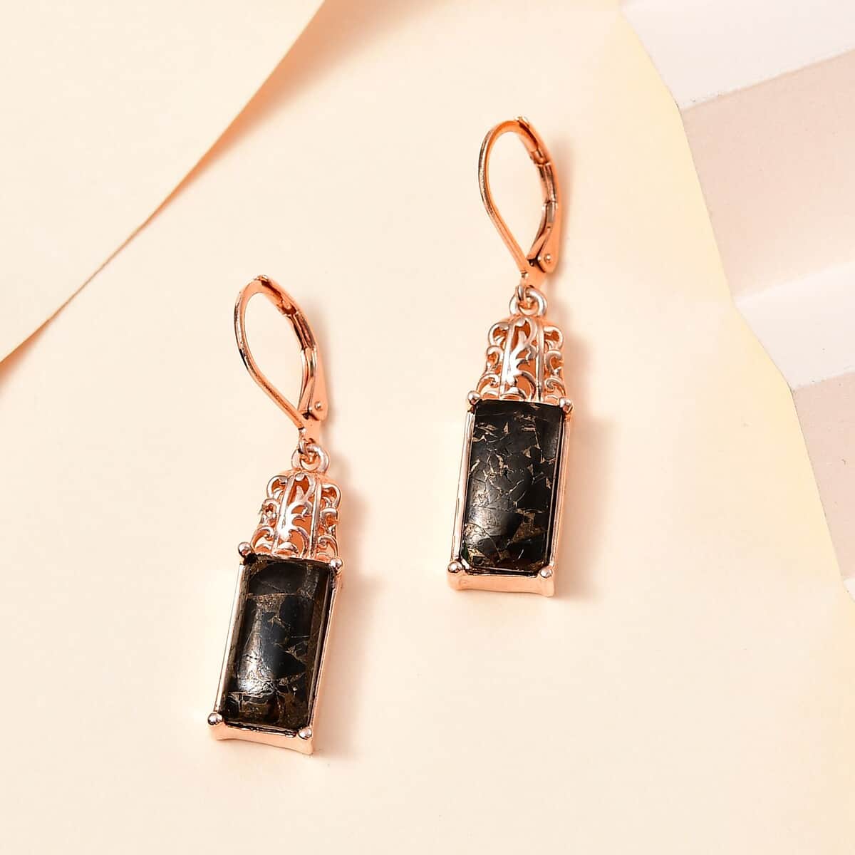 Matrix Silver Shungite Lever Back Earrings in 14K Rose Gold Over Copper with Magnet 6.25 ctw image number 1