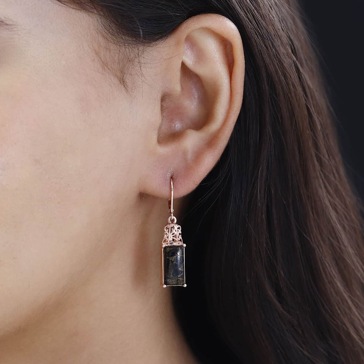 Matrix Silver Shungite Lever Back Earrings in 14K Rose Gold Over Copper with Magnet 6.25 ctw image number 2