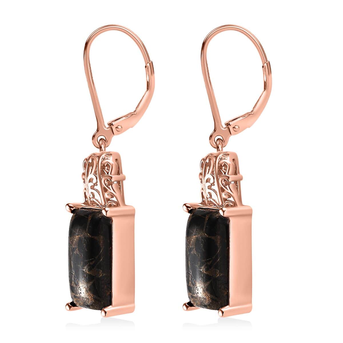 Matrix Silver Shungite Lever Back Earrings in 14K Rose Gold Over Copper with Magnet 6.25 ctw image number 3