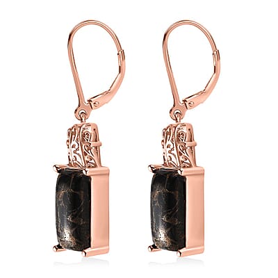 Matrix Silver Shungite Lever Back Earrings in 14K Rose Gold Over Copper with Magnet 6.25 ctw