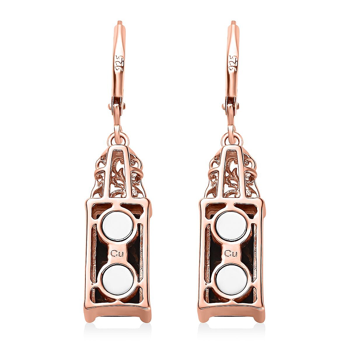 Matrix Silver Shungite Lever Back Earrings in 14K Rose Gold Over Copper with Magnet 6.25 ctw