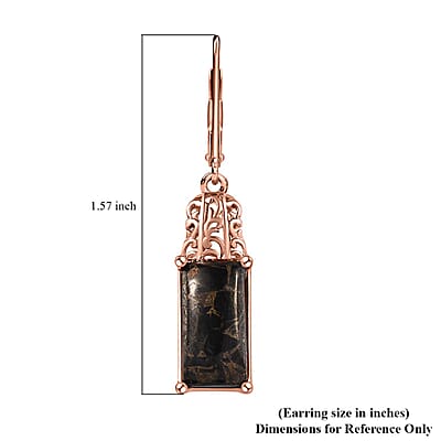 Matrix Silver Shungite Lever Back Earrings in 14K Rose Gold Over Copper with Magnet 6.25 ctw