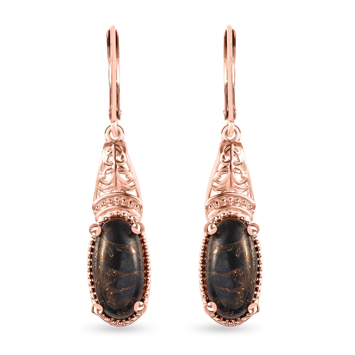 Matrix Silver Shungite Earrings in 14K Rose Gold Over Copper with Magnet 4.70 ctw image number 0