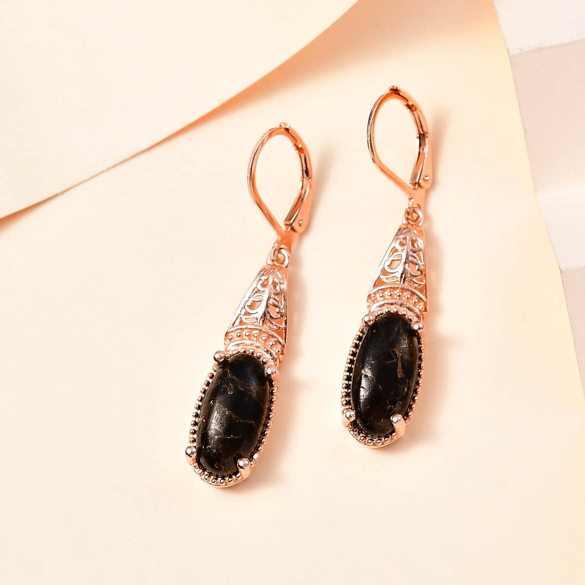 Matrix Silver Shungite Earrings in 14K Rose Gold Over Copper with Magnet 4.70 ctw image number 1