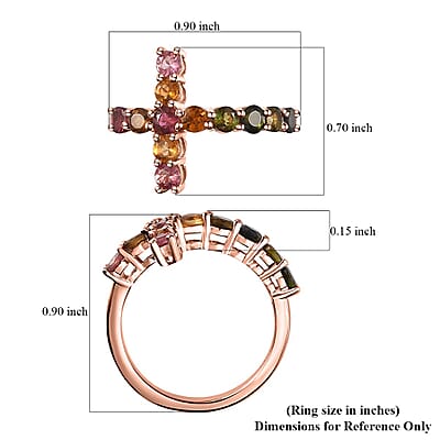 Multi-Tourmaline Cross Ring in Vermeil Rose Gold Over Sterling Silver (Size 10.0) 1.50 ctw