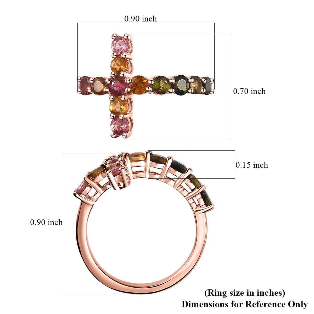 Buy Premium Multi-Tourmaline Cross Ring in Vermeil RG Over Sterling ...