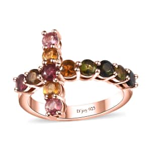 Multi-Tourmaline Cross Ring in Vermeil Rose Gold Over Sterling Silver (Size 5.0) 1.50 ctw
