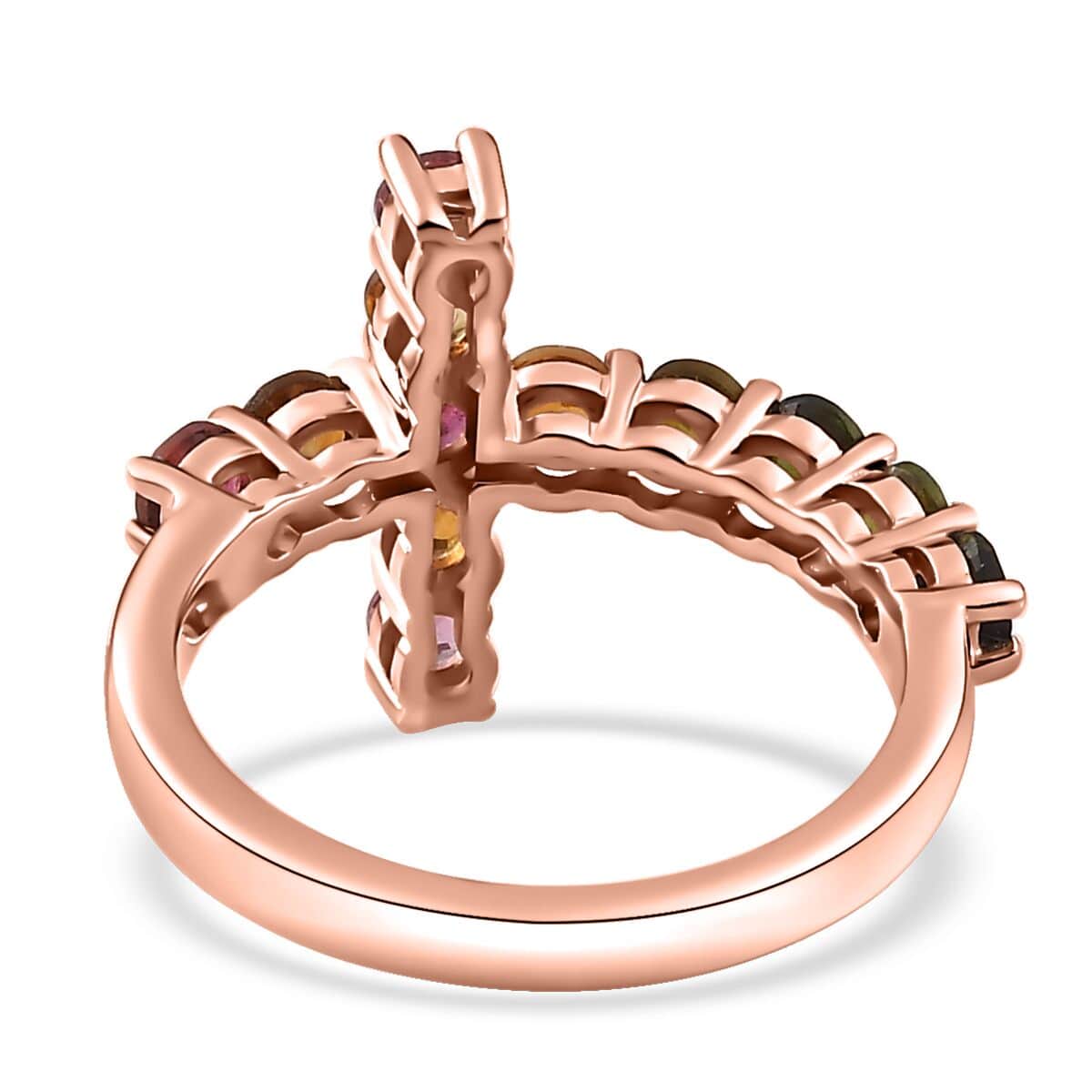 Multi-Tourmaline Cross Ring in Vermeil Rose Gold Over Sterling Silver (Size 5.0) 1.50 ctw image number 4