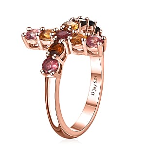 Multi-Tourmaline Cross Ring in Vermeil Rose Gold Over Sterling Silver (Size 7.0) 1.50 ctw