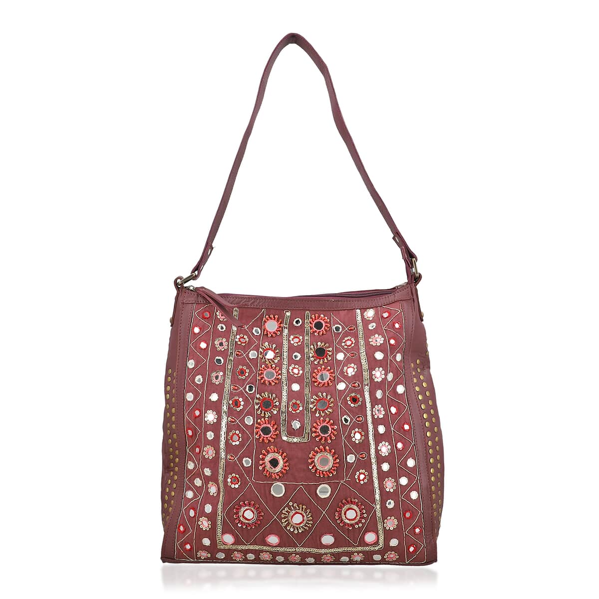 Purple Genuine Leather Embellished Hobo Shoulder Bag image number 0