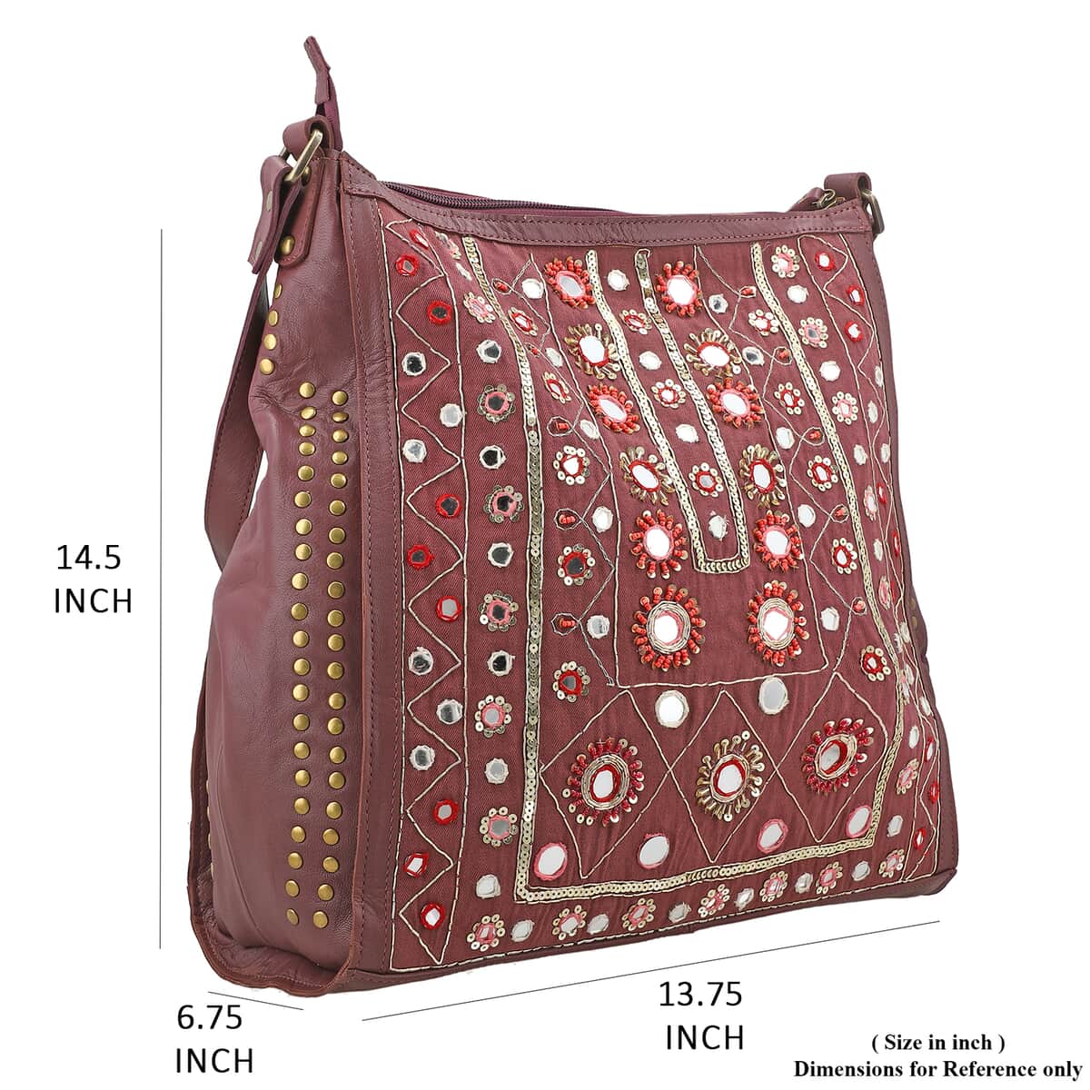 Purple Genuine Leather Embellished Hobo Shoulder Bag image number 5