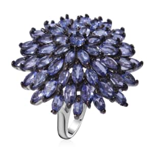 Tanzanite Floral Spray Ring in Platinum Over Sterling Silver (Size 10.0) 6.40 ctw