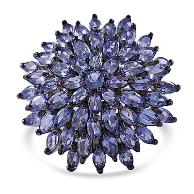 Tanzanite Dahlia Floral Spray Ring in Platinum Over Sterling Silver (Size 10.0) 6.40 ctw