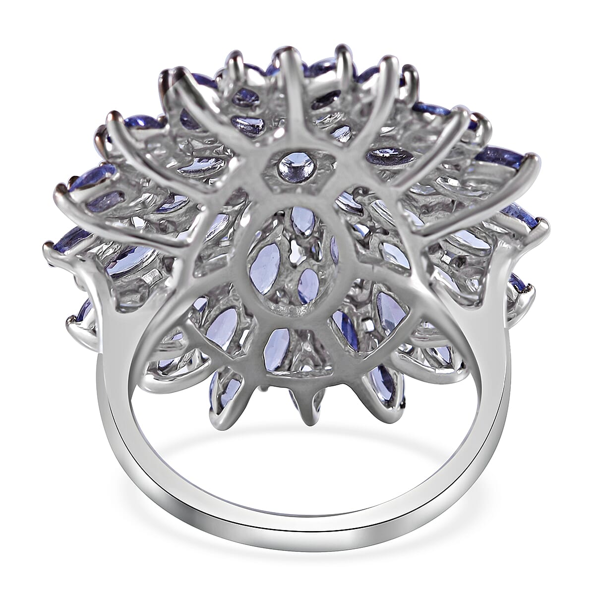 Tanzanite Dahlia Floral Spray Ring in Platinum Over Sterling Silver (Size 10.0) 6.40 ctw
