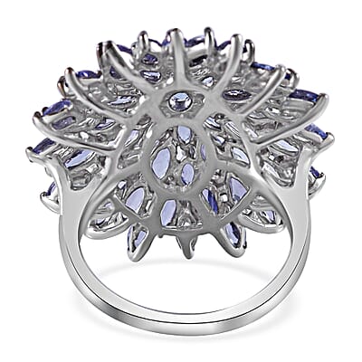 Tanzanite Dahlia Floral Spray Ring in Platinum Over Sterling Silver (Size 10.0) 6.40 ctw