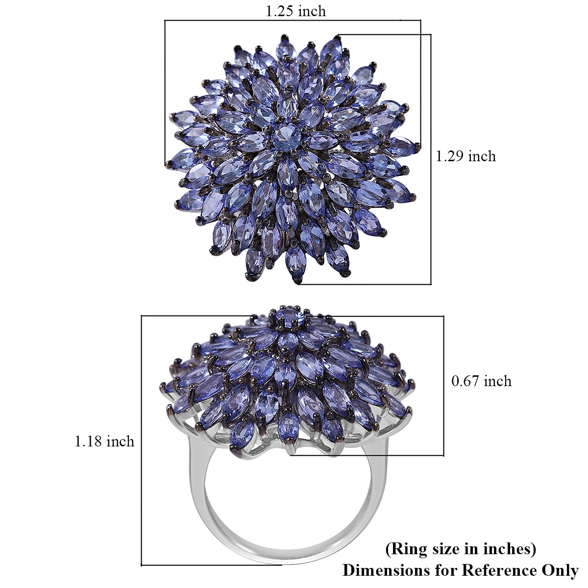 Tanzanite Dahlia Floral Spray Ring in Platinum Over Sterling Silver (Size 10.0) 6.40 ctw