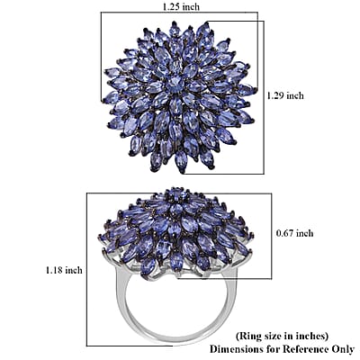 Tanzanite Dahlia Floral Spray Ring in Platinum Over Sterling Silver (Size 10.0) 6.40 ctw
