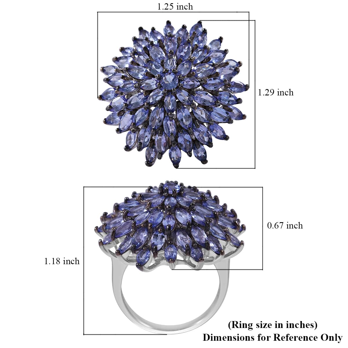 Tanzanite Floral Spray Ring in Platinum Over Sterling Silver (Size 10.0) 6.40 ctw image number 4