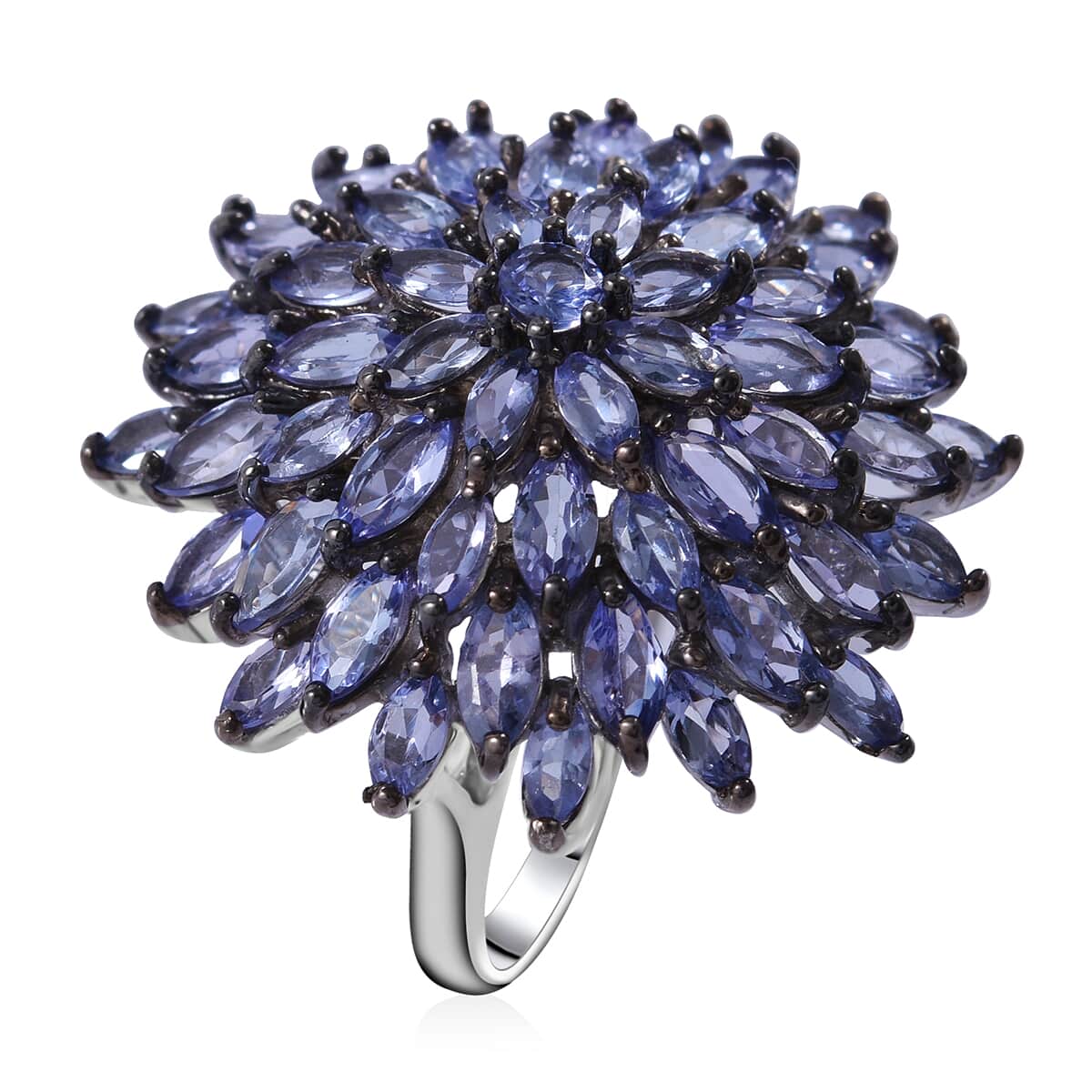 Tanzanite Dahlia Floral Spray Ring in Platinum Over Sterling Silver (Size 6.0) 6.40 ctw image number 0