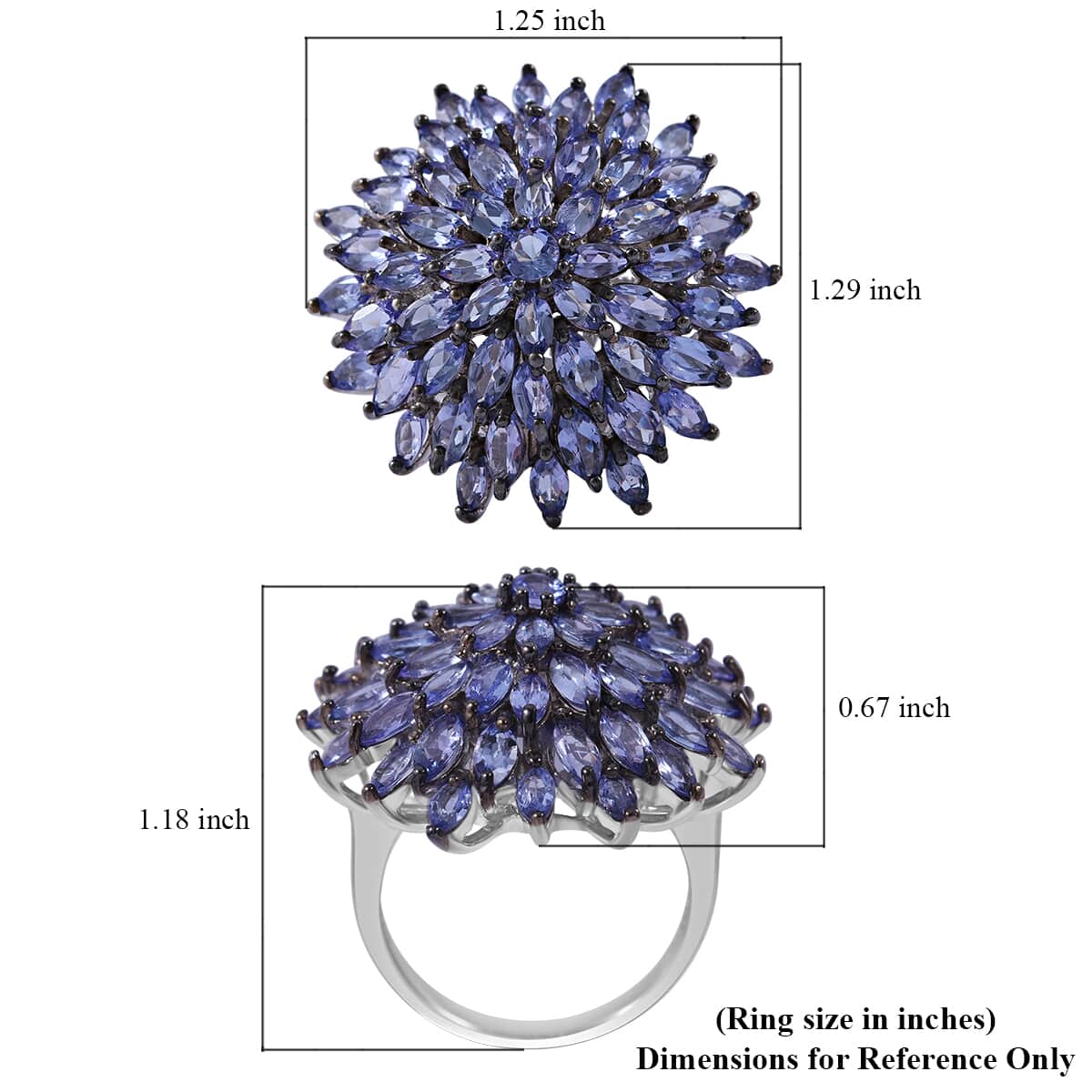 Tanzanite Dahlia Floral Spray Ring in Platinum Over Sterling Silver (Size 6.0) 6.40 ctw image number 4