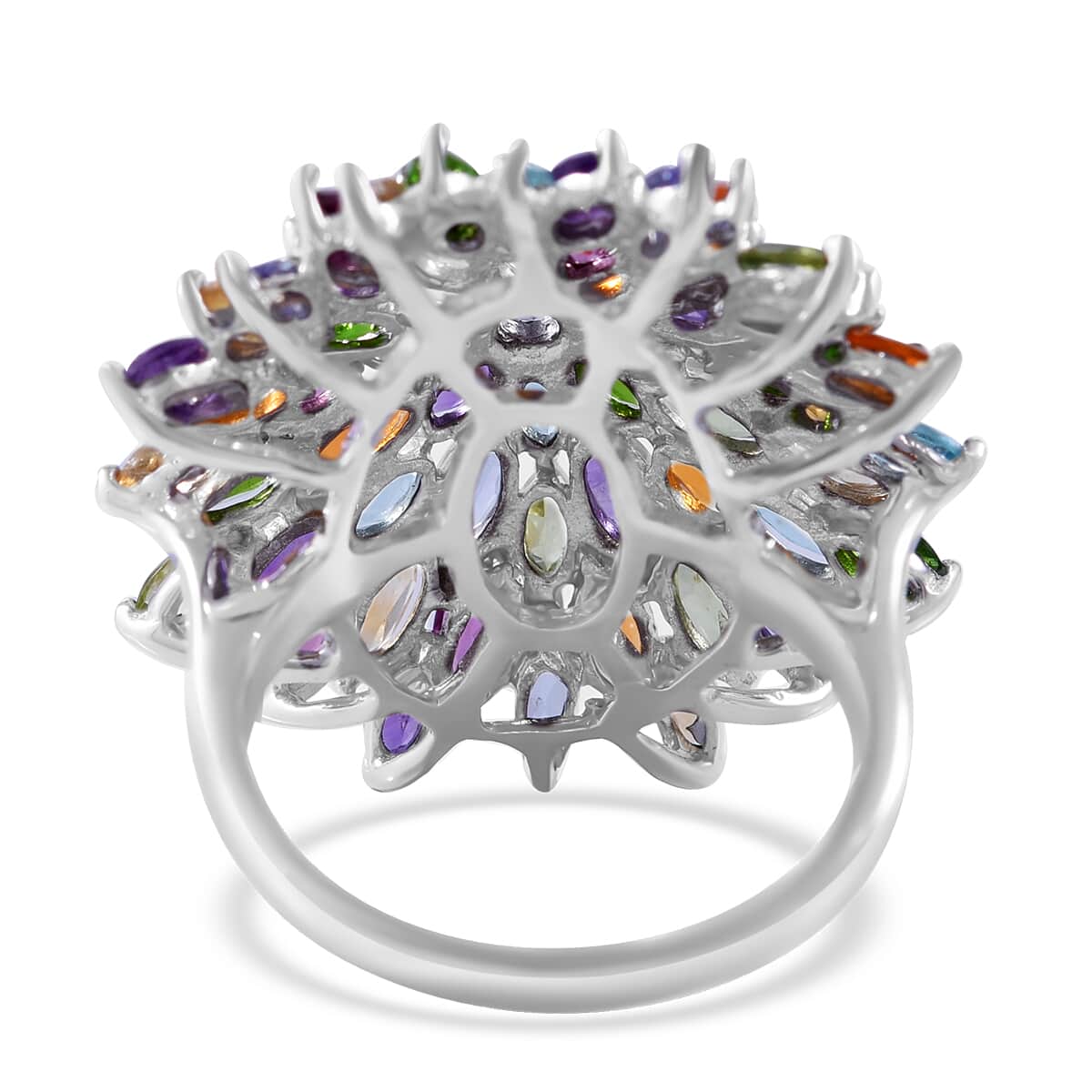 Multi Gemstone Floral Spray Ring in Platinum Over Sterling Silver (Size 10.0) 5.90 ctw image number 2