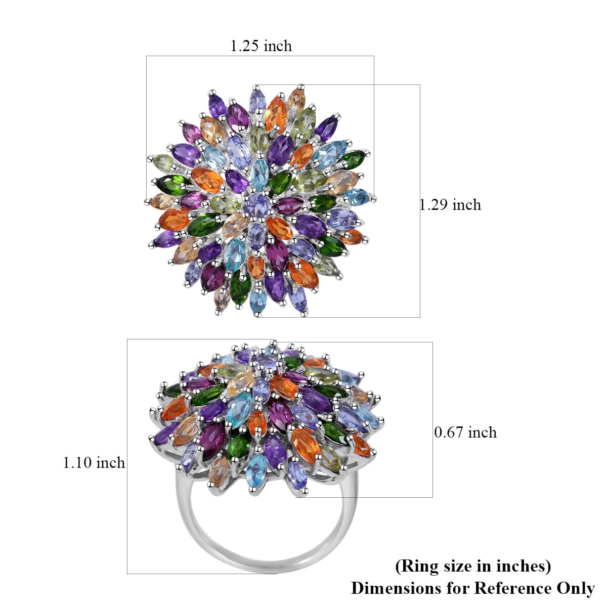 Multi Gemstone Floral Spray Ring in Platinum Over Sterling Silver (Size 10.0) 5.90 ctw image number 3