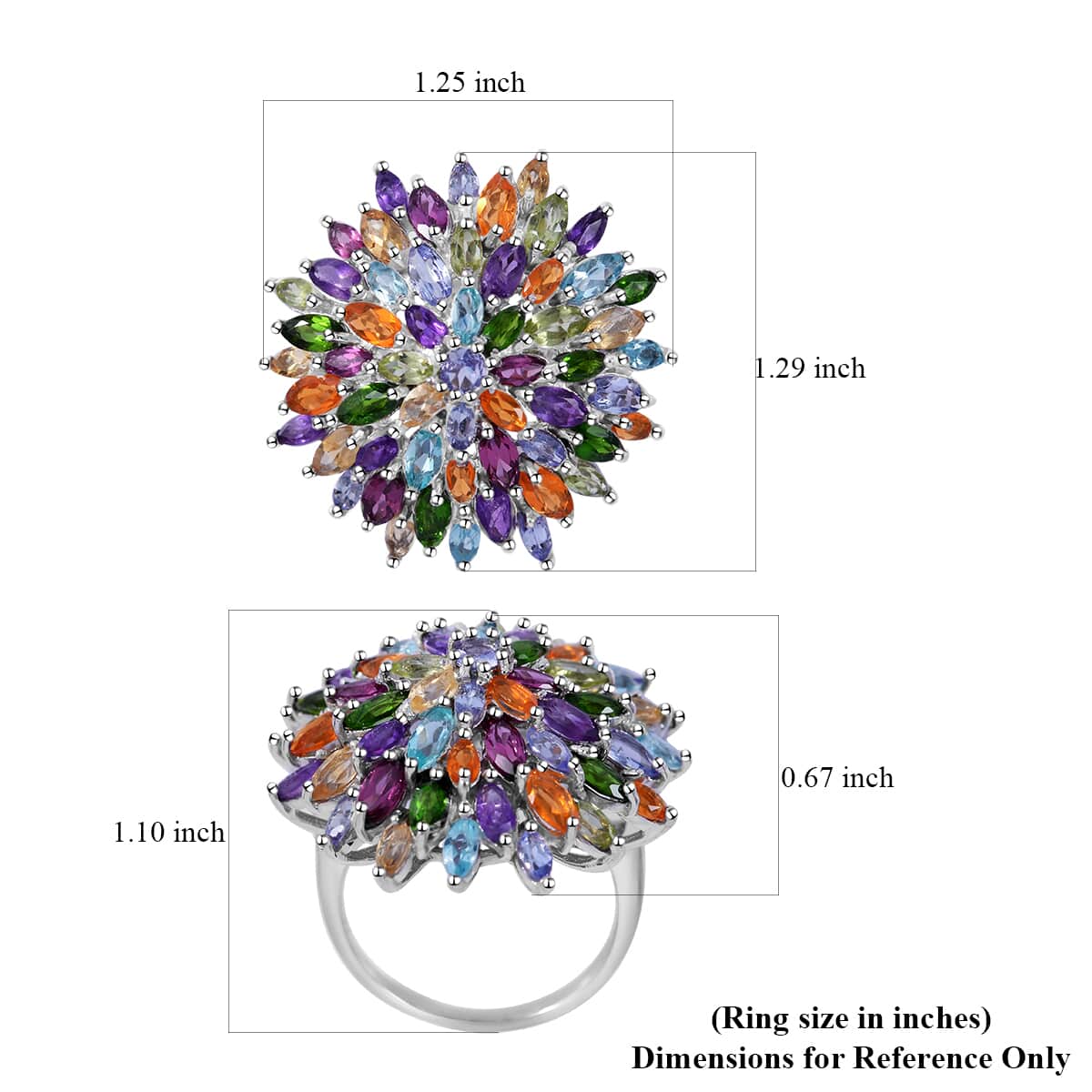 Multi Gemstone Floral Spray Ring in Platinum Over Sterling Silver (Size 7.0) 5.90 ctw image number 3