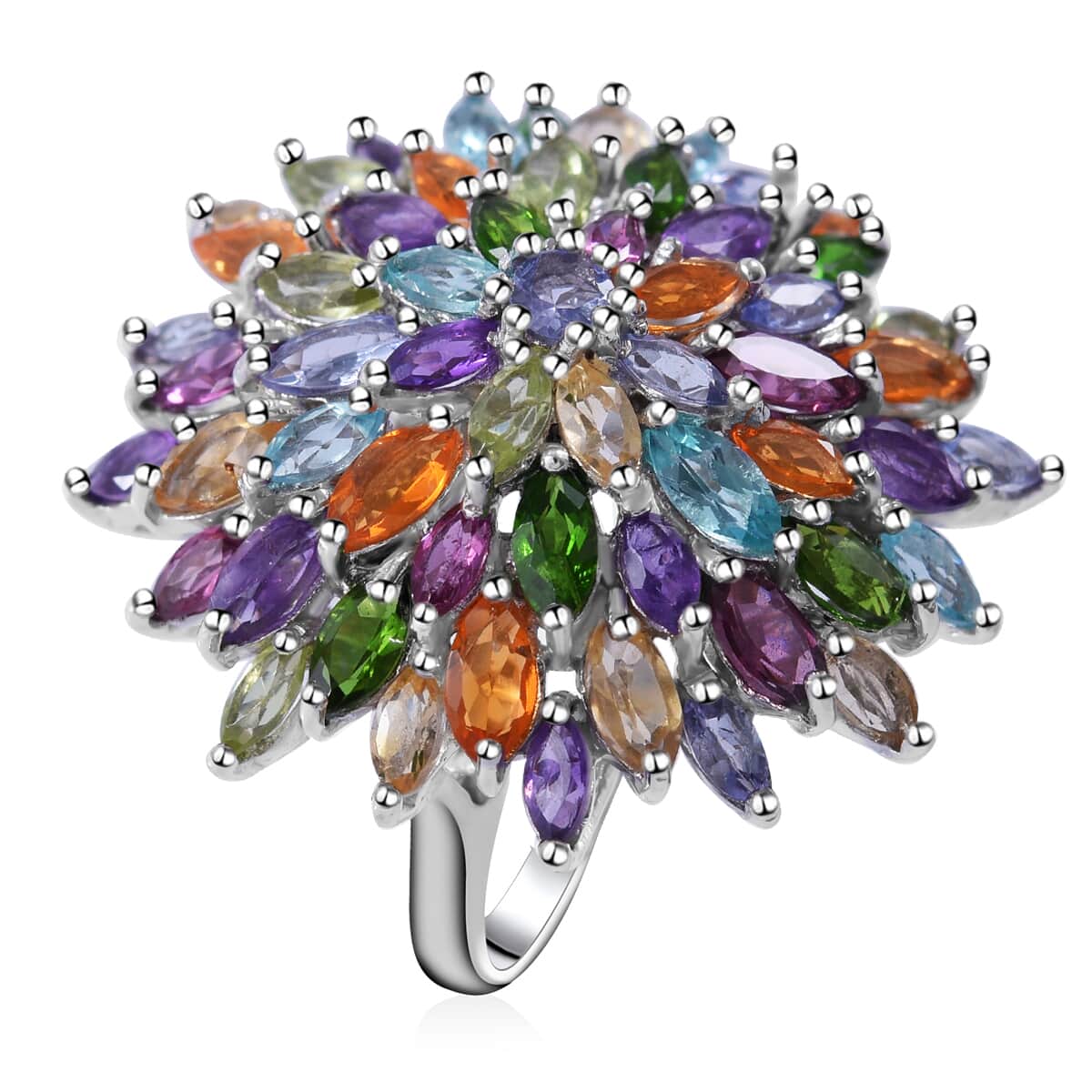 Multi Gemstone Floral Spray Ring in Platinum Over Sterling Silver (Size 8.0) 5.90 ctw image number 0