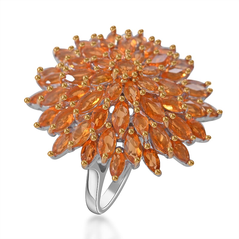 Jalisco Fire Opal Floral Spray Ring in Platinum Over Sterling Silver (Size 9.0) 4.40 ctw