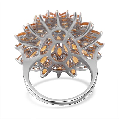 Jalisco Fire Opal Floral Spray Ring in Platinum Over Sterling Silver (Size 9.0) 4.40 ctw