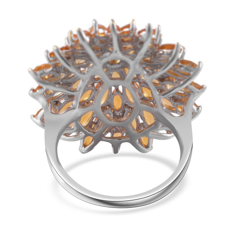 Jalisco Fire Opal Floral Spray Ring in Platinum Over Sterling Silver (Size 9.0) 4.40 ctw