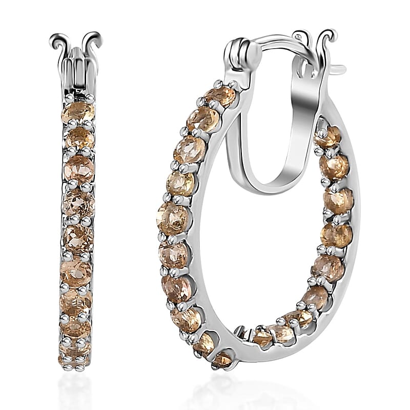 D'Joy Golden Imperial Topaz 3.15 ctw Inside Out Hoop Earrings in Platinum Over Sterling Silver