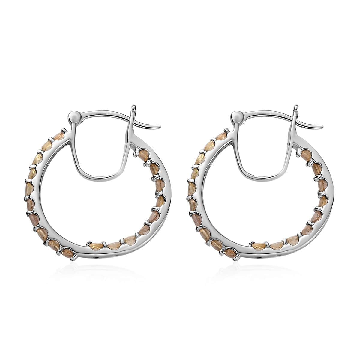 Golden Imperial Topaz Inside Out Hoop Earrings in Platinum Over Sterling Silver 3.15 ctw image number 3