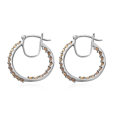 D'Joy Golden Imperial Topaz 3.15 ctw Inside Out Hoop Earrings in Platinum Over Sterling Silver