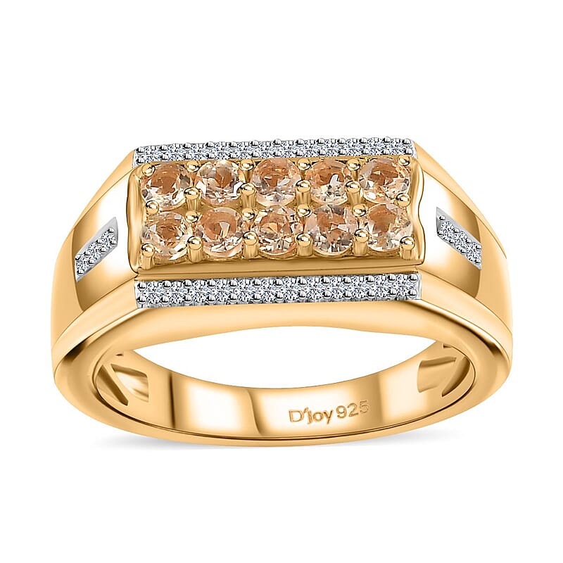 Premium Golden Imperial Topaz and White Zircon Men's Ring in Vermeil Yellow Gold Over Sterling Silver (Size 10.0) 1.10 ctw (Del. in 10-12 Days)
