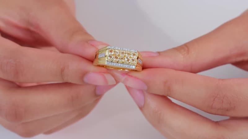 Premium Imperial Topaz, White Zircon Men's Ring in Vermeil YG Over Sterling Silver (Size 10.0) 1.10 ctw