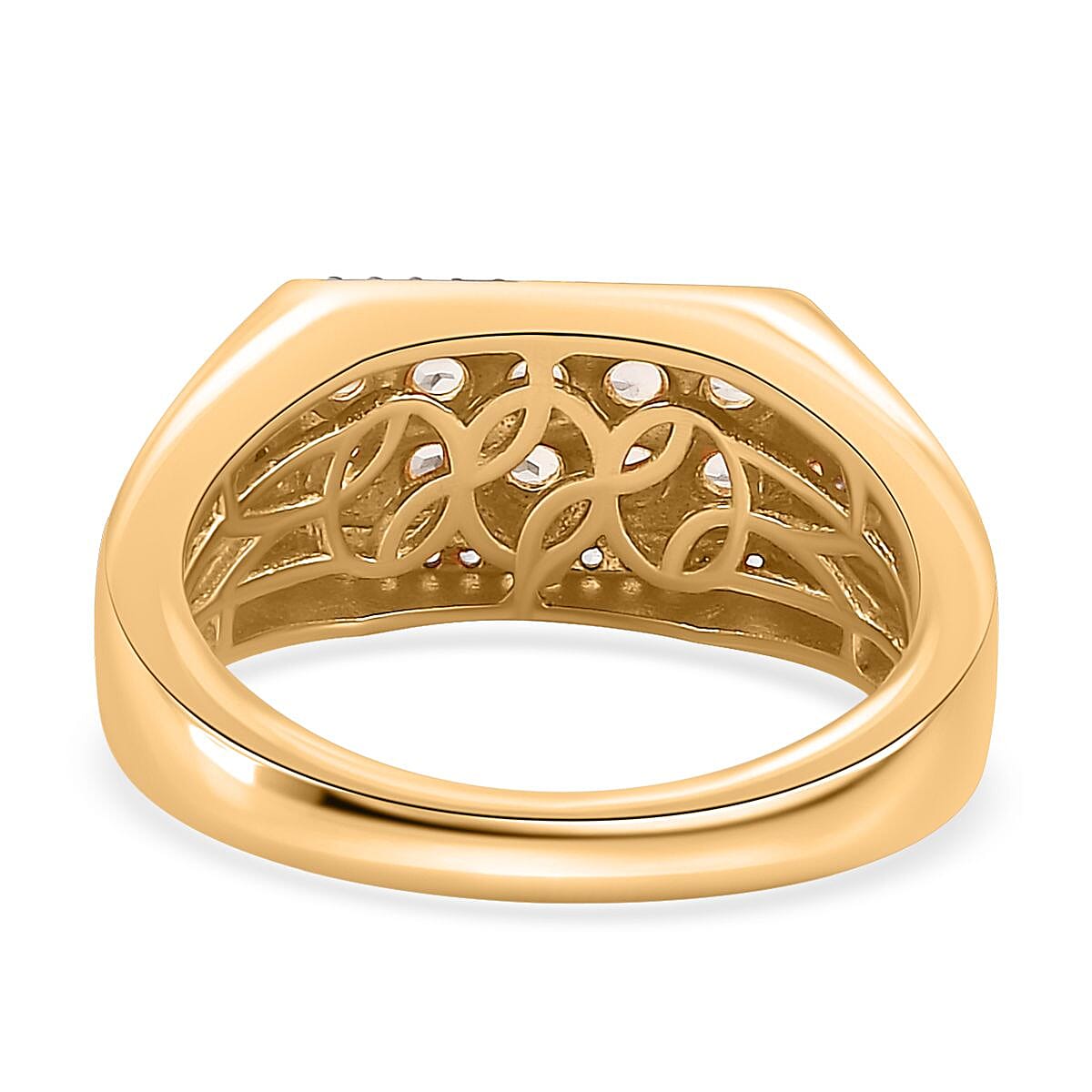Premium Golden Imperial Topaz and White Zircon Men's Ring in Vermeil Yellow Gold Over Sterling Silver (Size 10.0) 1.10 ctw (Del. in 10-12 Days)