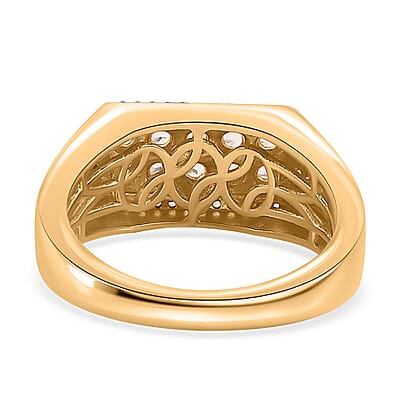 Premium Golden Imperial Topaz and White Zircon Men's Ring in Vermeil Yellow Gold Over Sterling Silver (Size 10.0) 1.10 ctw (Del. in 10-12 Days)
