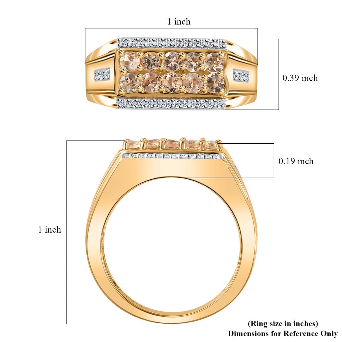 Premium Golden Imperial Topaz and White Zircon Men's Ring in Vermeil Yellow Gold Over Sterling Silver (Size 11.0) 1.10 ctw image number 5