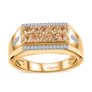 Premium Golden Imperial Topaz and White Zircon Men's Ring in Vermeil Yellow Gold Over Sterling Silver (Size 12.0) 1.10 ctw