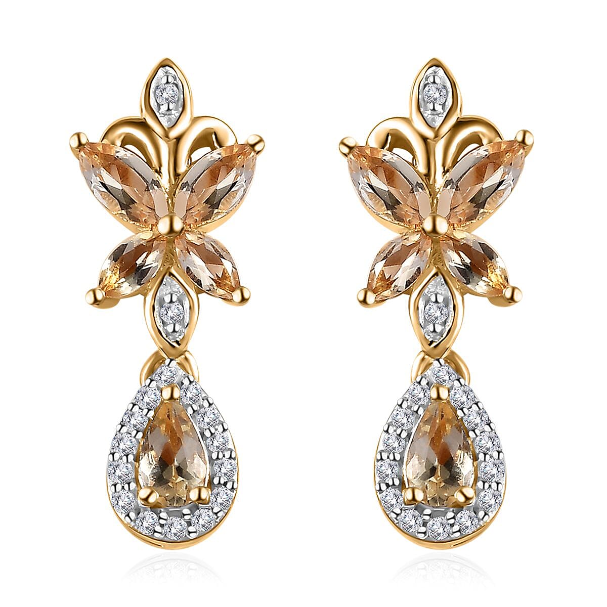 Premium Golden Imperial Topaz and White Zircon Drop Earrings in Vermeil Yellow Gold Over Sterling Silver 1.60 ctw image number 0