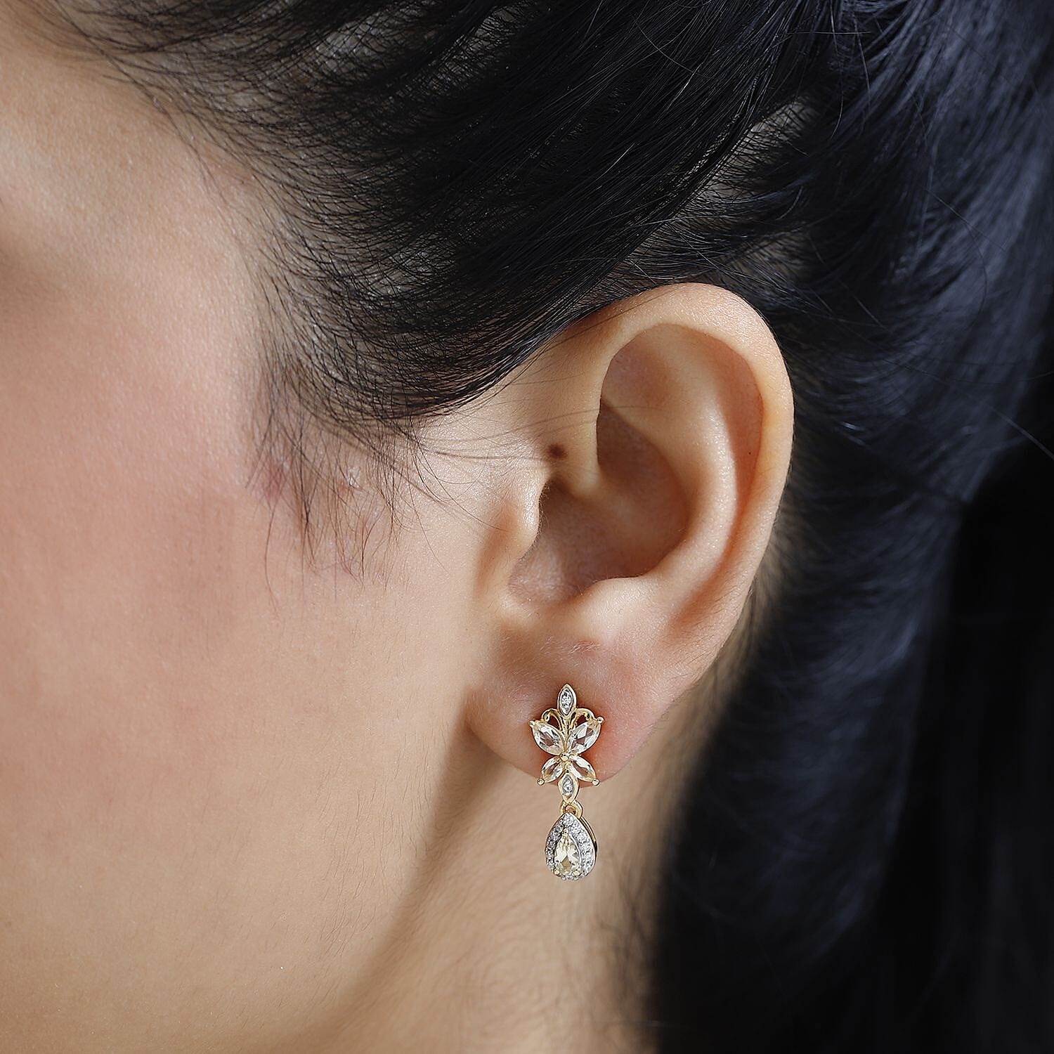 Premium Golden Imperial Topaz and White Zircon Drop Earrings in Vermeil Yellow Gold Over Sterling Silver 1.60 ctw