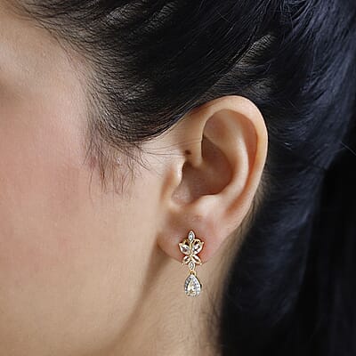 Premium Golden Imperial Topaz and White Zircon Drop Earrings in Vermeil Yellow Gold Over Sterling Silver 1.60 ctw