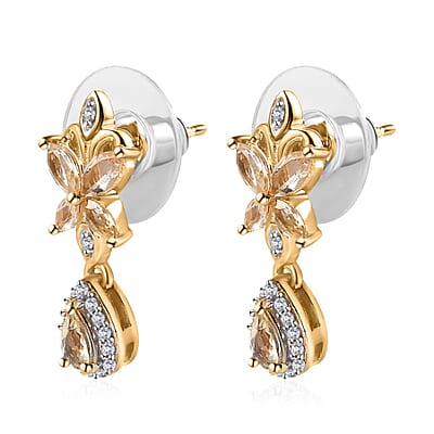 Premium Golden Imperial Topaz and White Zircon Drop Earrings in Vermeil Yellow Gold Over Sterling Silver 1.60 ctw