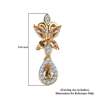 Premium Golden Imperial Topaz and White Zircon Drop Earrings in Vermeil Yellow Gold Over Sterling Silver 1.60 ctw