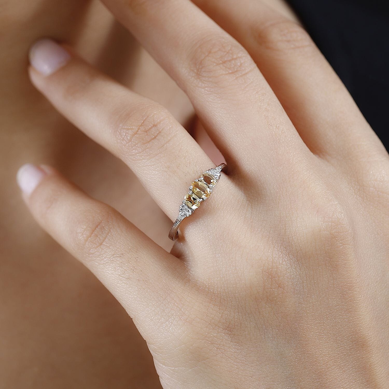 AAA Golden Imperial Topaz and Diamond 3 Stone Ring in Platinum Over Sterling Silver (Size 10.0) 0.70 ctw